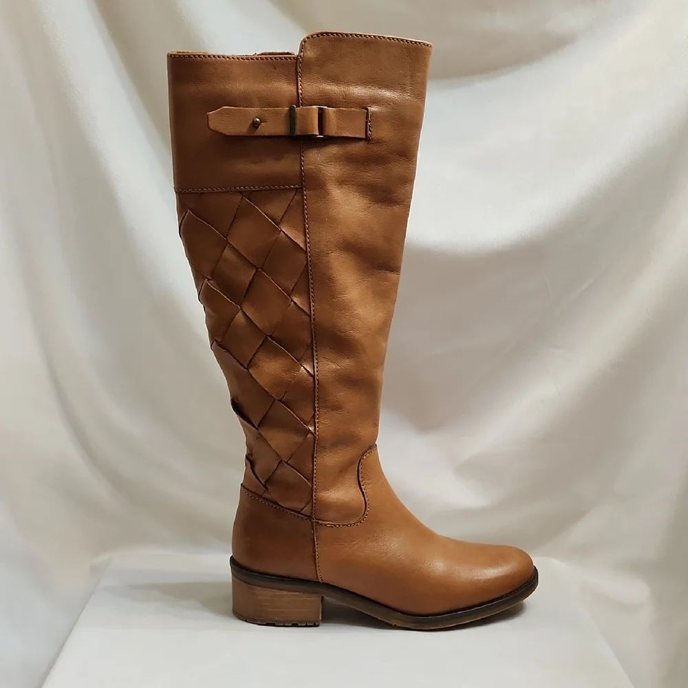 Fabianelli Woven Brown Leather Tall Lined Boots (W Size 37)